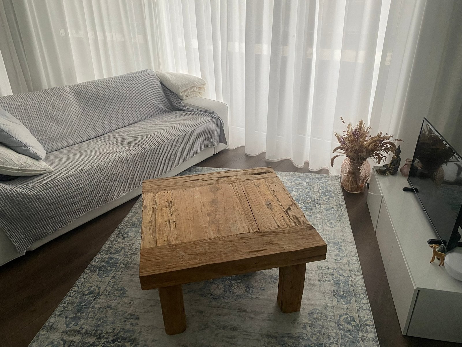 PTMD robuuste houten salontafel 80 x 80 cm., Ophalen, Gebruikt, 50 tot 100 cm, Vierkant