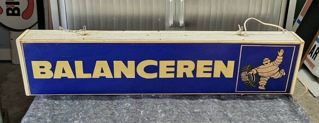 Lichtbak, lichtreclame Michelin met tekst BALANCEREN, Ophalen, Gebruikt, ., Lichtbak of (neon) lamp