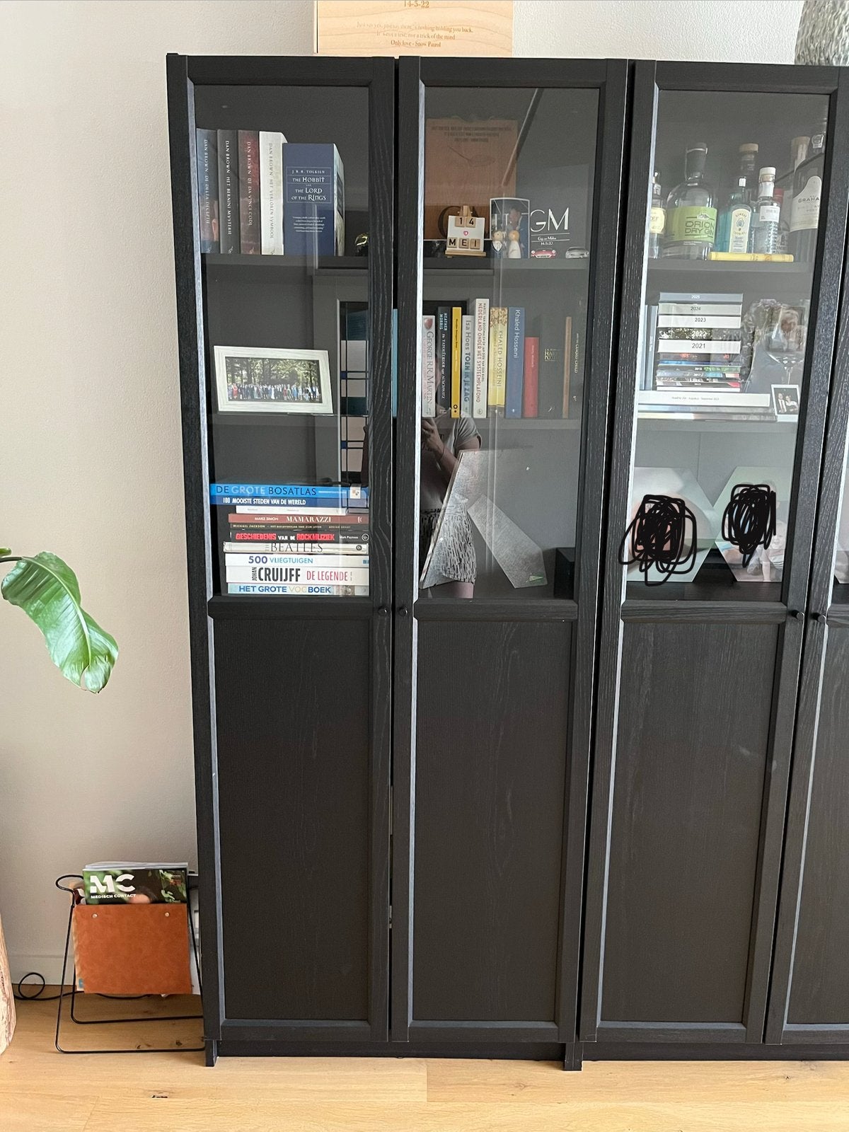 Boekenkast (vitrinekast) Ikea Billy/oxberg zwart 1/2 stuks, Ophalen, 200 cm of meer, 50 tot 100 cm, Zo goed als nieuw
