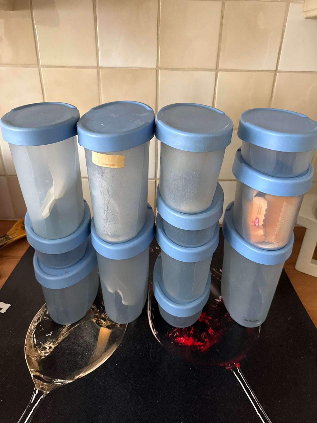 Tupperware Ruimtespaarders - Set van 10 stuks, Gebruikt, Blauw, Luchtdicht, Ophalen of Verzenden