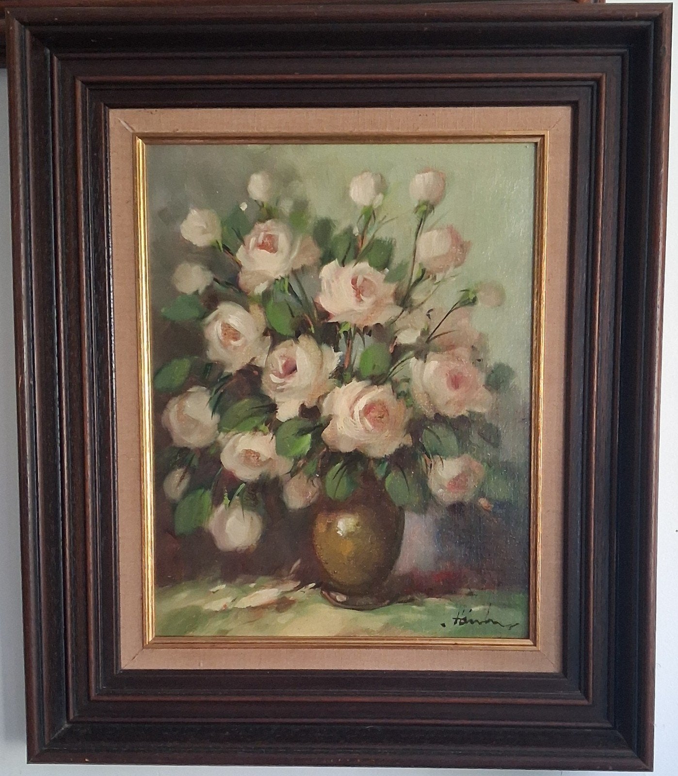 Stilleven. Rozen in vaas. Olie/paneel. Ca' 70. 49/59 cm., Antiek en Kunst, Kunst | Schilderijen | Klassiek, Nederlandse school