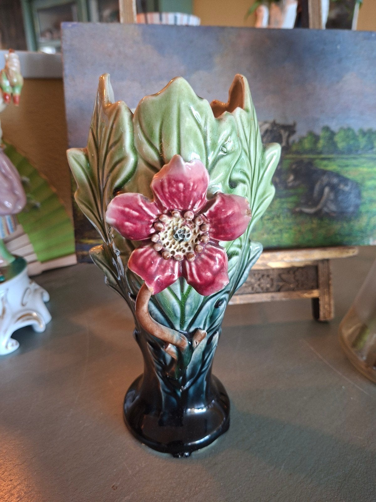 ART NOUVEAU Majolica vaas, Ophalen of Verzenden