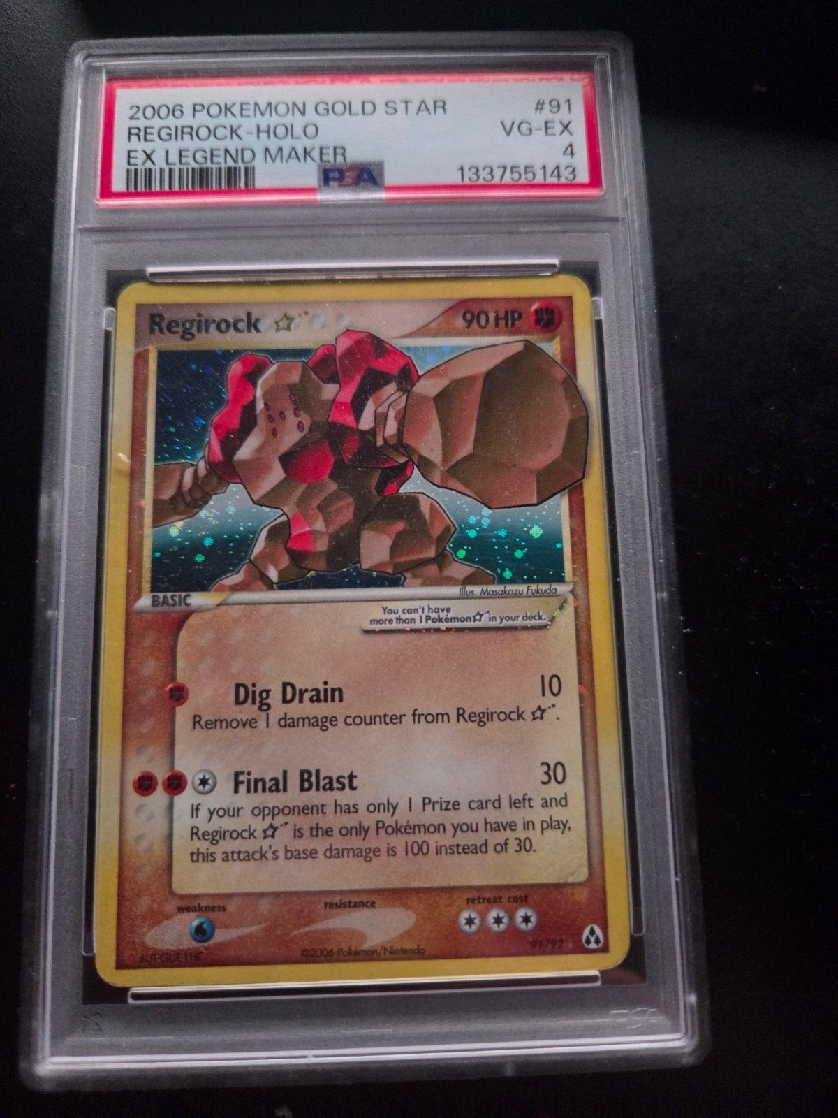 Regirock Gold Star EX Legend Maker PSA 4 Pokémon Kaart, Ophalen of Verzenden, Gebruikt, Losse kaart, Foil