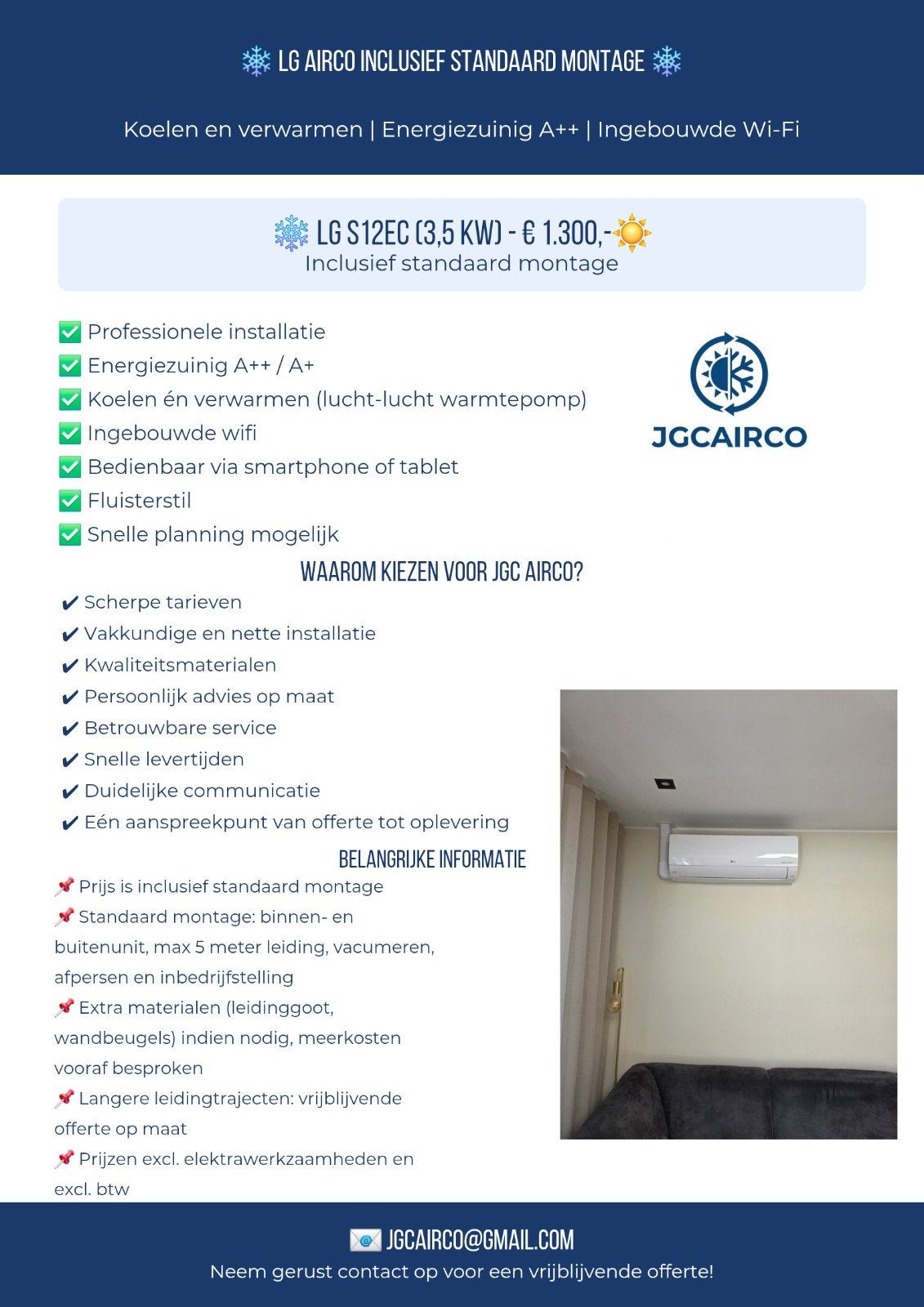 LG S12EC (3,5 KW) Airco met standaard montage, Koelen en Ontvochtigen, Energieklasse A of zuiniger, Nieuw, Ophalen of Verzenden