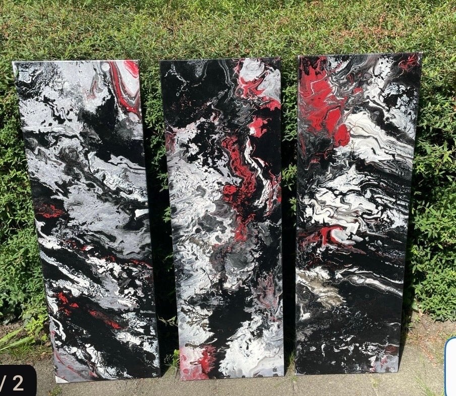 Abstracte kunst drieluik - Zwart, wit en rood, Ophalen