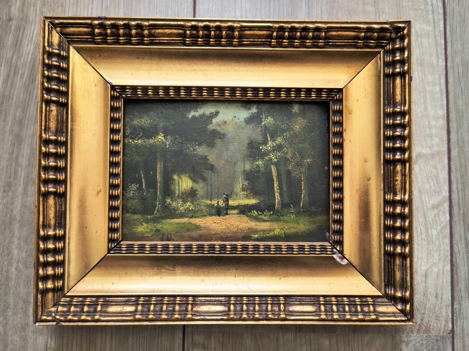 Jager en zoon in bos - J.D. Morris (1830–1905), Antiek en Kunst, Kunst | Schilderijen | Klassiek, Ophalen