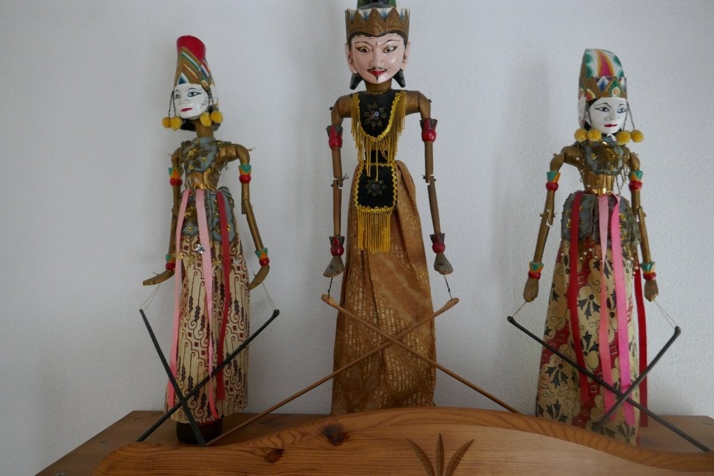 Te koop: 3 Wajang poppen, hoogte ca. 56 en 64 cm, Hout, Ophalen of Verzenden, Indonesië, Meerkleurig