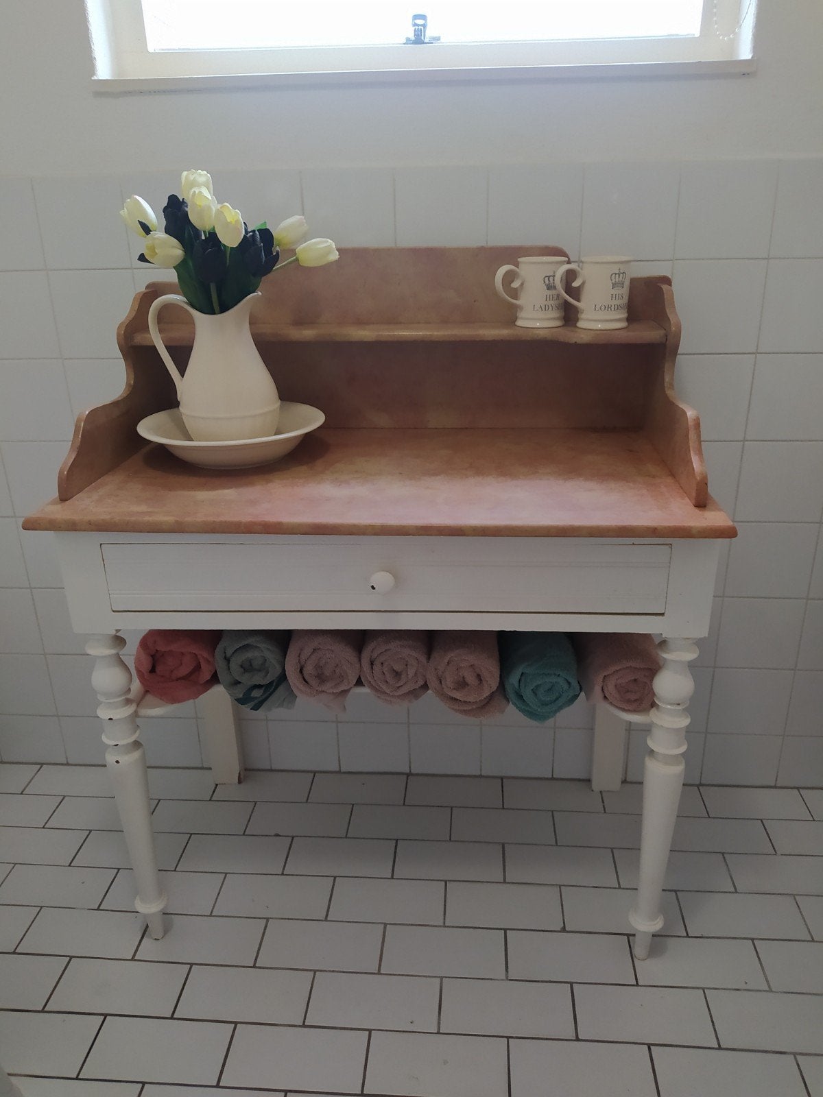 Vintage wastafelmeubel met marmeren blad, Ophalen of Verzenden