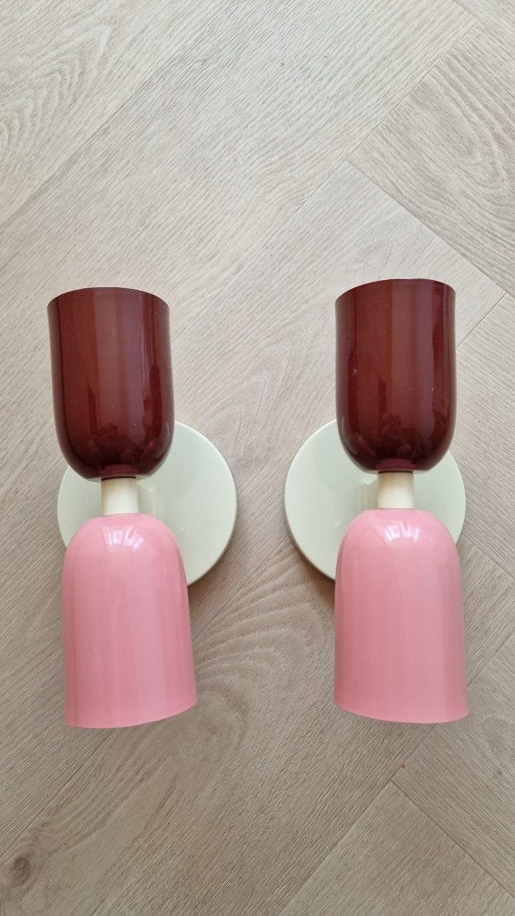 Retro wandlamp (2x)  roze/bordeaux rood - NIEUW, Huis en Inrichting, Lampen | Wandlampen, Roze, Nieuw, Overige merken, Metaal