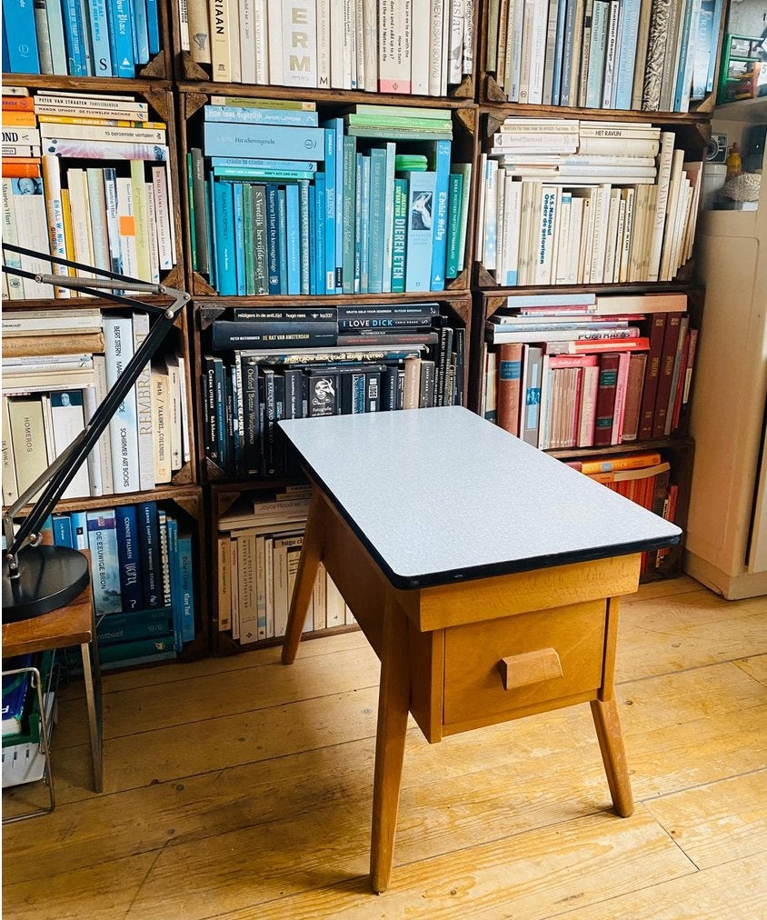 Vintage Piet Zwart schoolkastje bijzettafeltje schoolkastje, Ophalen, Gebruikt, 1 of 2 laden, 50 tot 100 cm