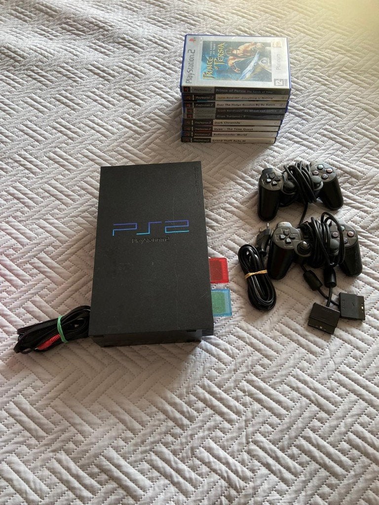 Playstation 2, Ophalen, Gebruikt, Zwart, Met games