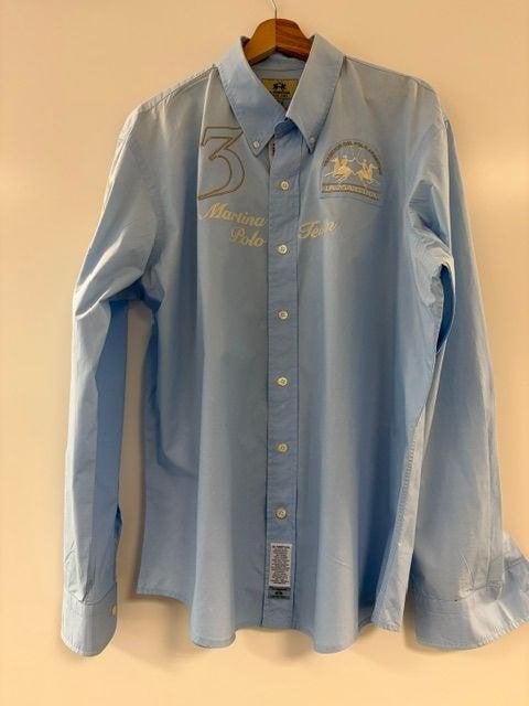 la martina heren blouse orgineel xxl, Ophalen of Verzenden, Zo goed als nieuw, Blauw, Overige halswijdtes