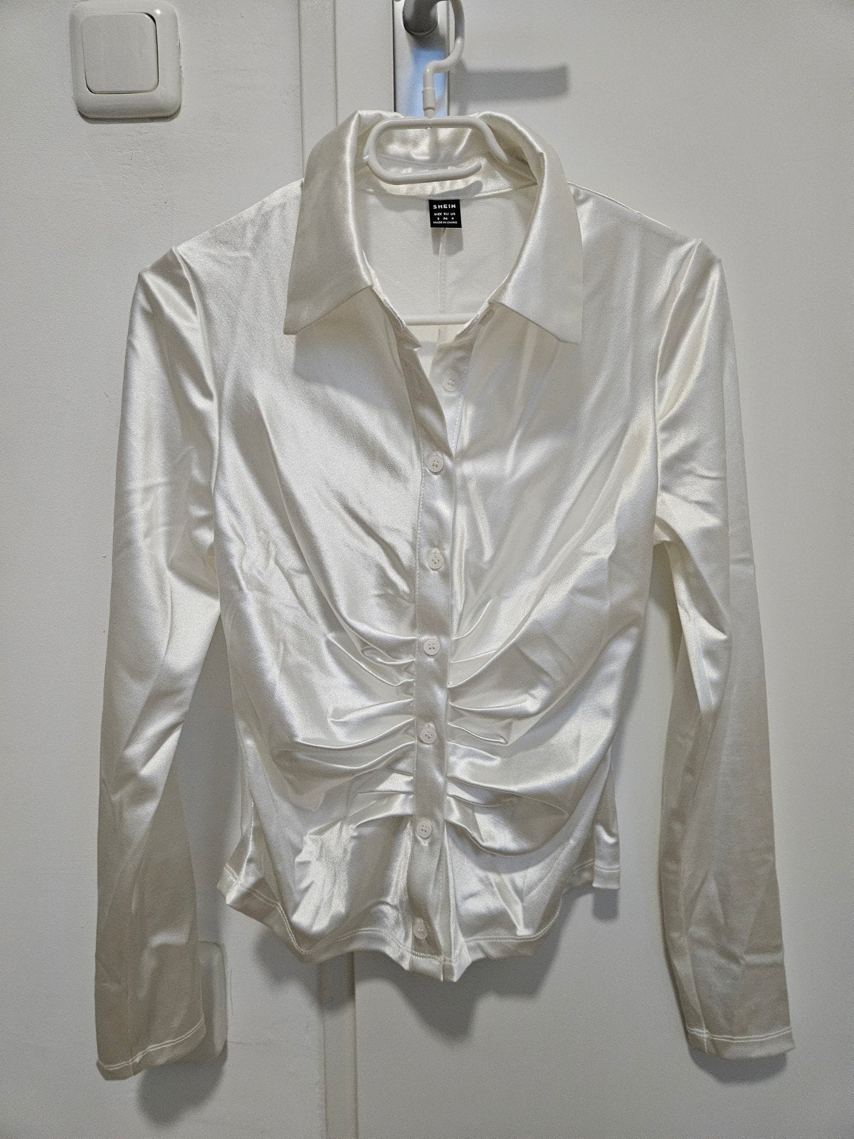Witte blouse Shein, Verzenden, Wit, Zo goed als nieuw, Lange mouw