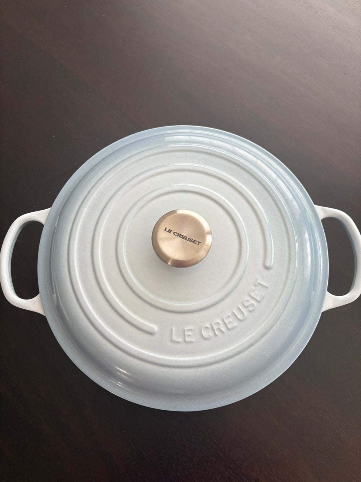 Le creuset gourmet Signature pan laag, Ophalen of Verzenden, Zo goed als nieuw, Gietijzer