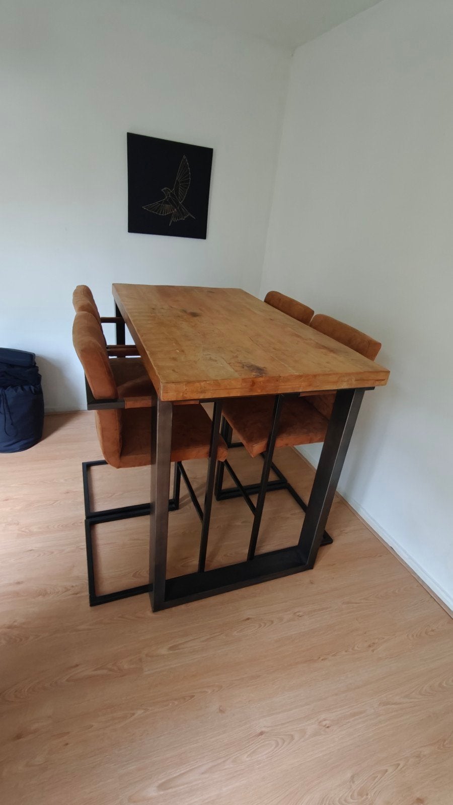 Mangohouten bartafel met 4 stoelen, Huis en Inrichting, Ophalen, Overige houtsoorten, 100 tot 150 cm, 50 tot 100 cm