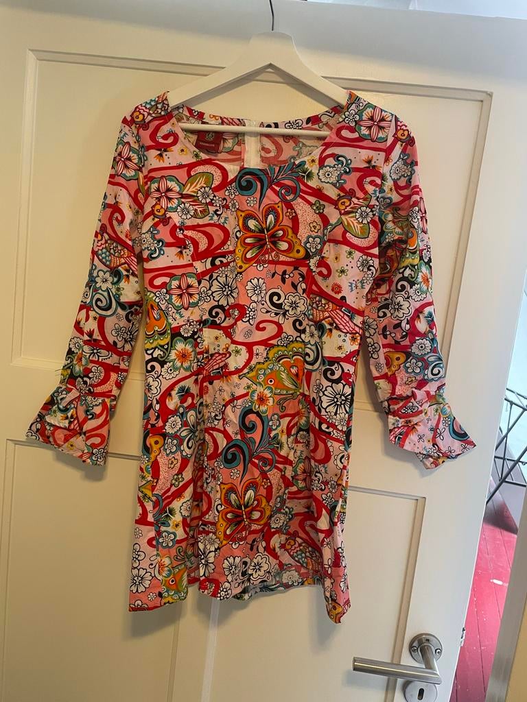 Flower power dameskostuum carnaval, maat S, Carnaval, Ophalen of Verzenden, Kleding, Maat 36 (S)