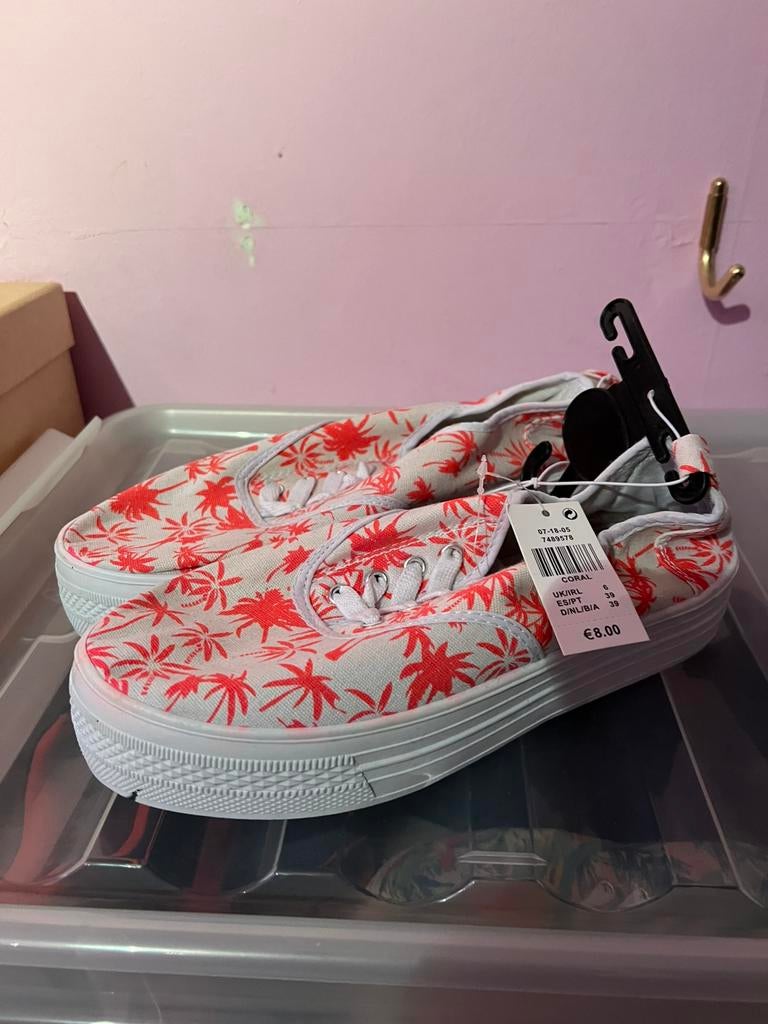 Instappers / sneakers - palmboom - oranje/ wit - 39, Kleding | Dames, Schoenen, Verzenden, Instappers, Nieuw, Oranje