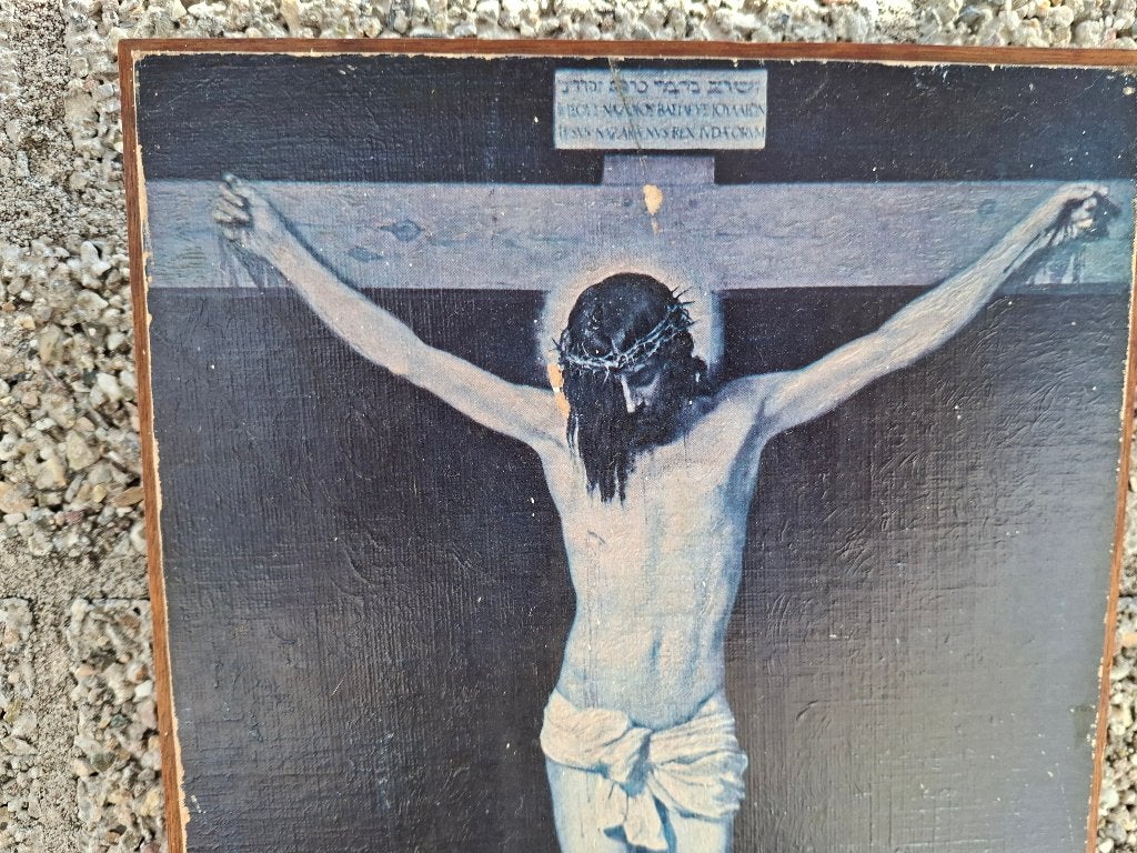 antiek schilderij /prent zeer oud christus aan het kruis, Ophalen of Verzenden