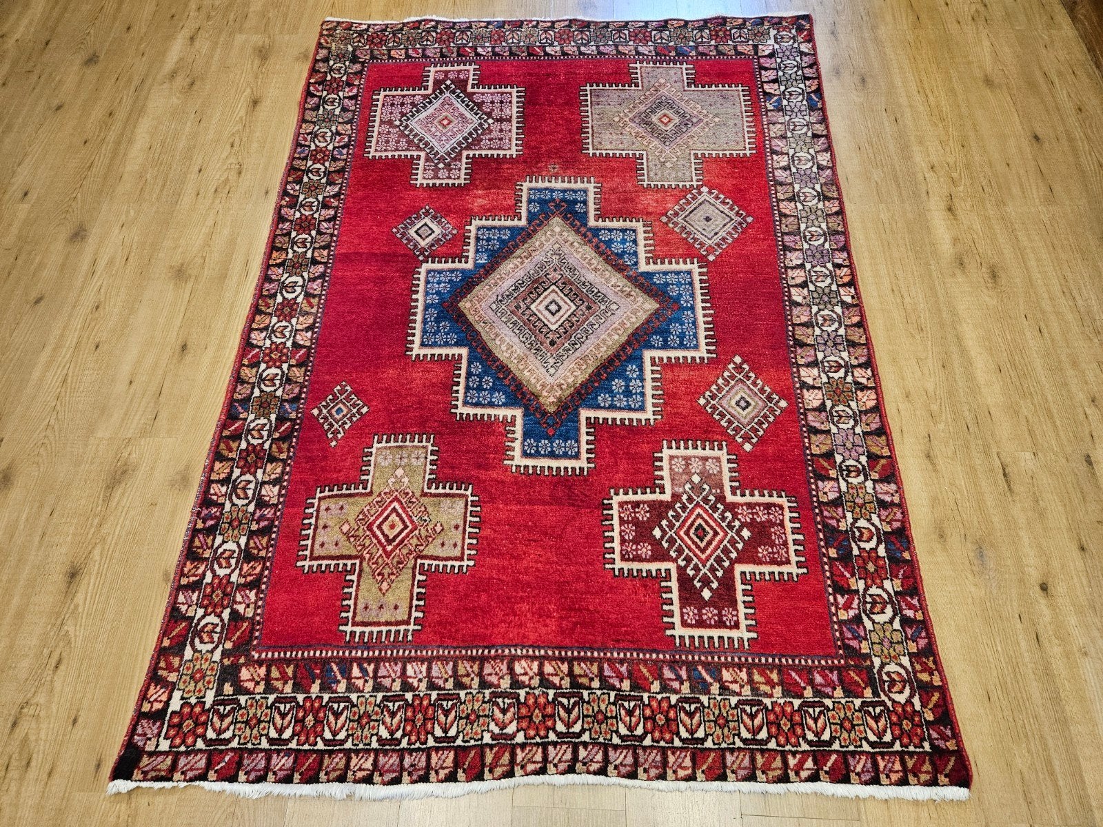 Vintage handgeknoopt perzisch tapijt hamadan 212x149, Info@SlatsAntiek.nl, Tweedehands, 100 tot 150 cm, Perzisch