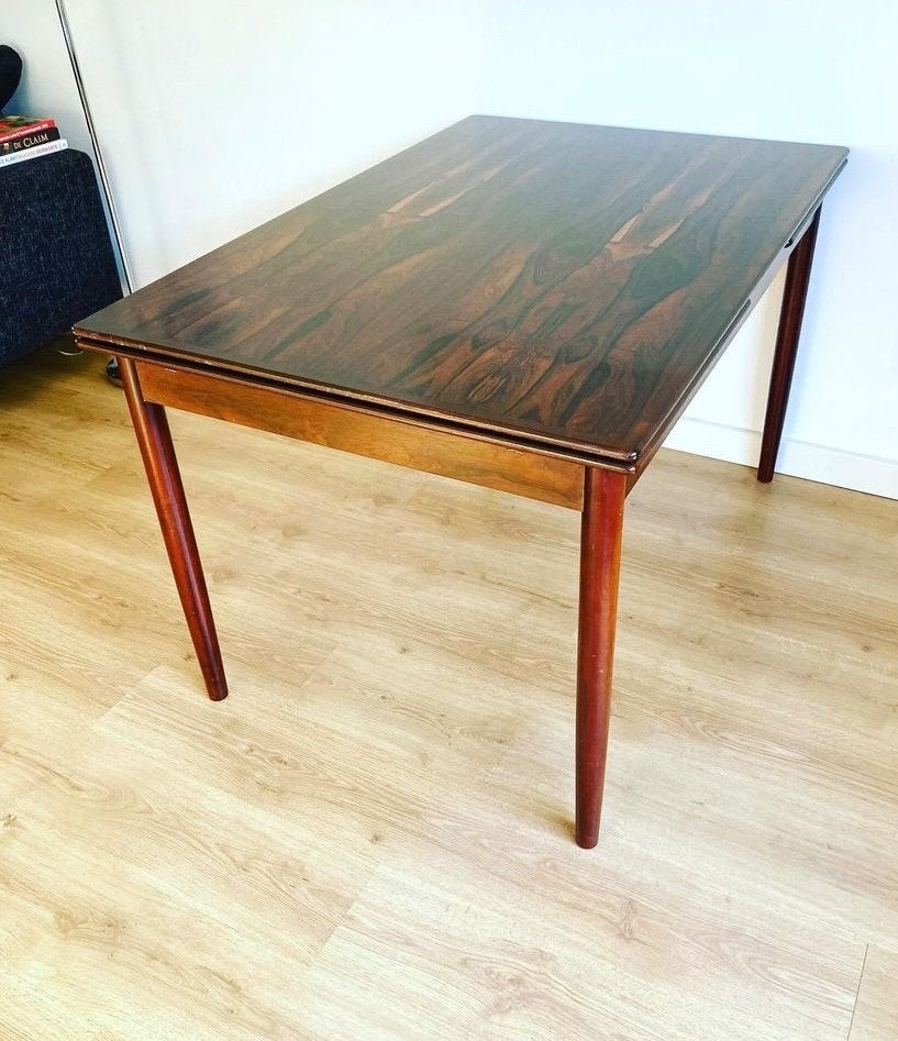 Vintage uitschuifbare eettafel van palissander, Huis en Inrichting, Tafels | Eettafels, Ophalen, Gebruikt, 100 tot 150 cm, Vintage