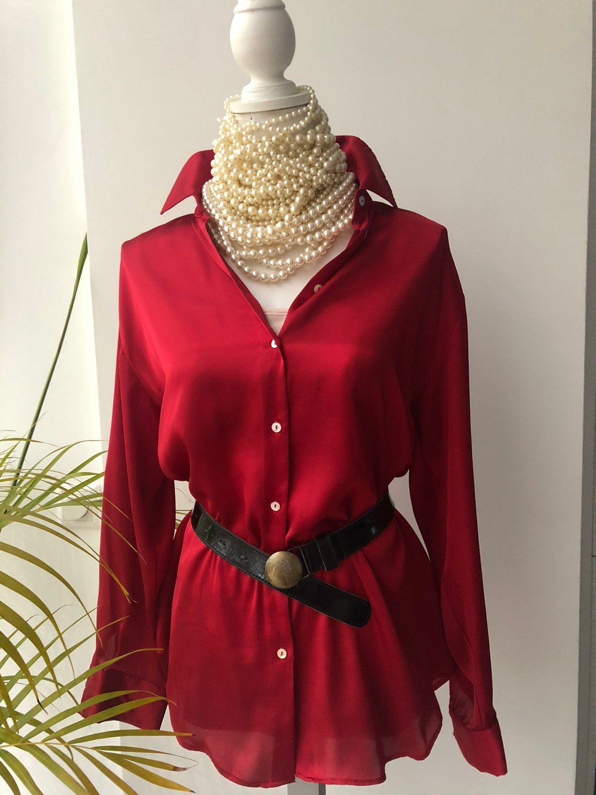 Zara bloes rood l xl 40 42 valt ruim., Verzenden, Zo goed als nieuw, Maat 42/44 (L), Rood
