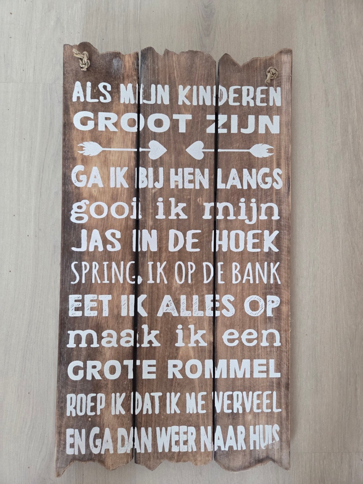 Houten wandbord met tekst 'Als mijn kinderen groot zijn', Hout, Gebruikt, Ophalen of Verzenden, Landelijk