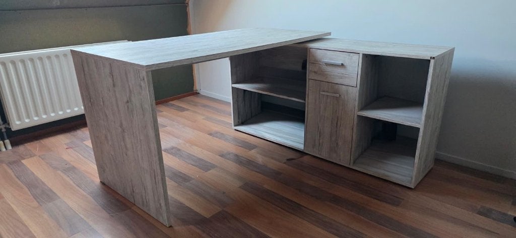 Modern bureau met opbergruimte - Licht hout, Ophalen, Met lades, 135 cm, Spaanplaat of MDF