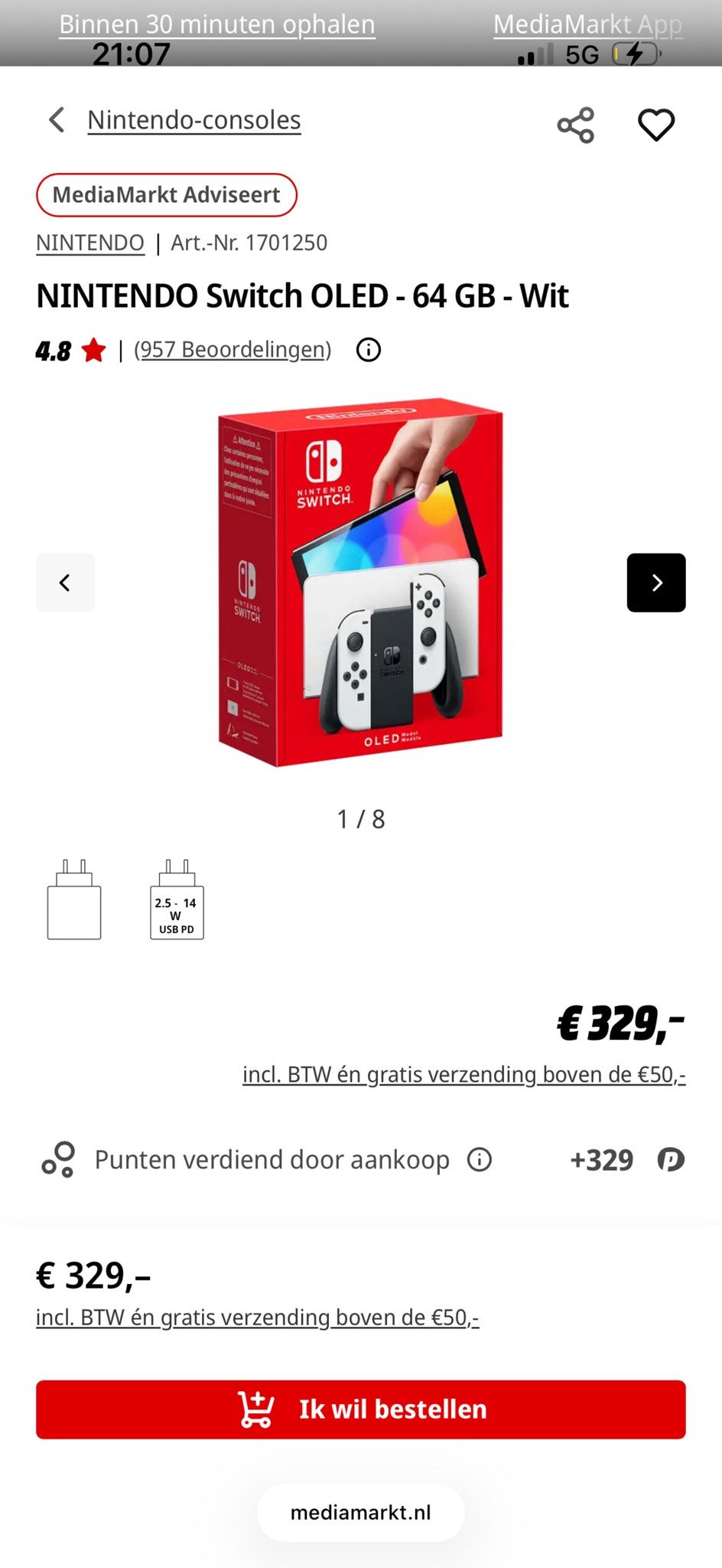 Nintendo Switch OLED - 64 GB - Wit, Ophalen, Nieuw, Met 2 controllers, Switch OLED