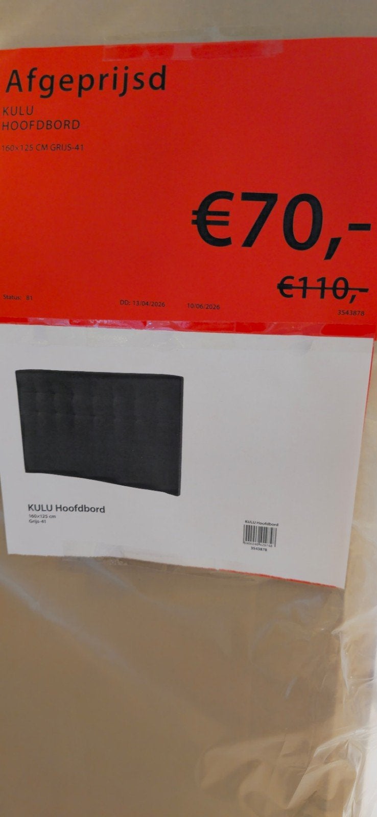 HOOFDBORD KULU 160X125, GRIJS-41, Ophalen, Eenpersoons, Nieuw, 160 cm