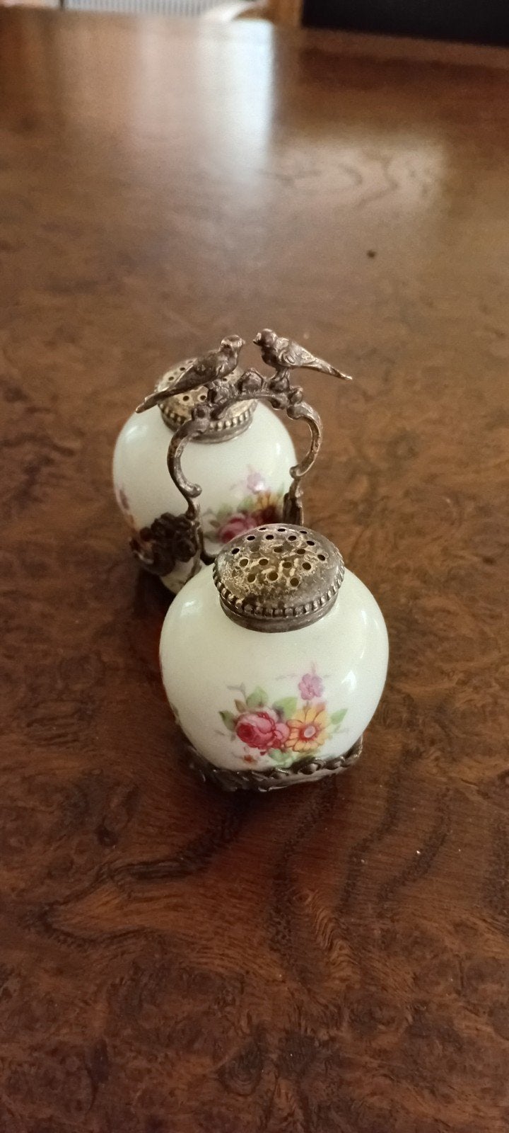 Vintage Zout- en Peperstel met Bloemen en Vogels, Ophalen, Zilver