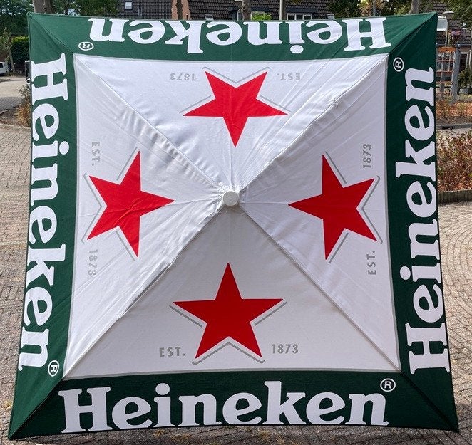 Heineken Parasol 180x180cm vierkant (nieuw), Tuin en Terras, Ophalen, Nieuw, 1 tot 2 meter, Stokparasol