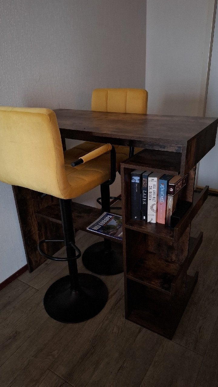 Set van 2 barkrukken met bar/sidetable, Ophalen, Zo goed als nieuw, 90 cm of meer, In hoogte verstelbaar