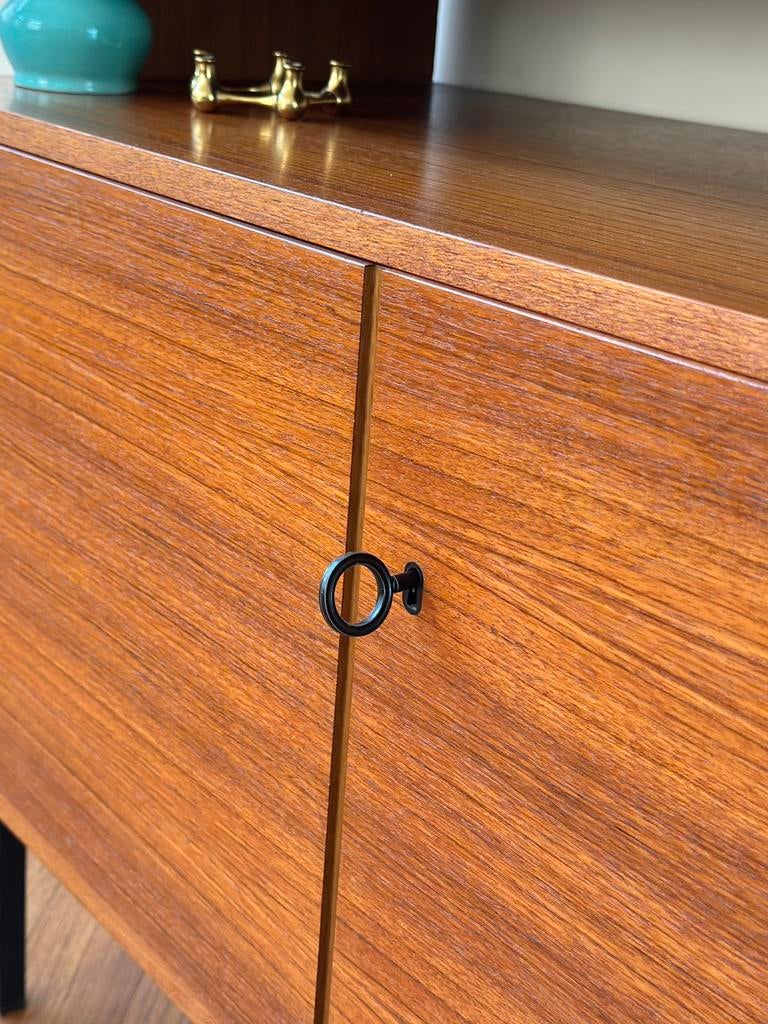 Vintage wandmeubel Rego teak metaal jaren 50/60/70, Ophalen, Teakhout, Minder dan 150 cm, Minder dan 100 cm