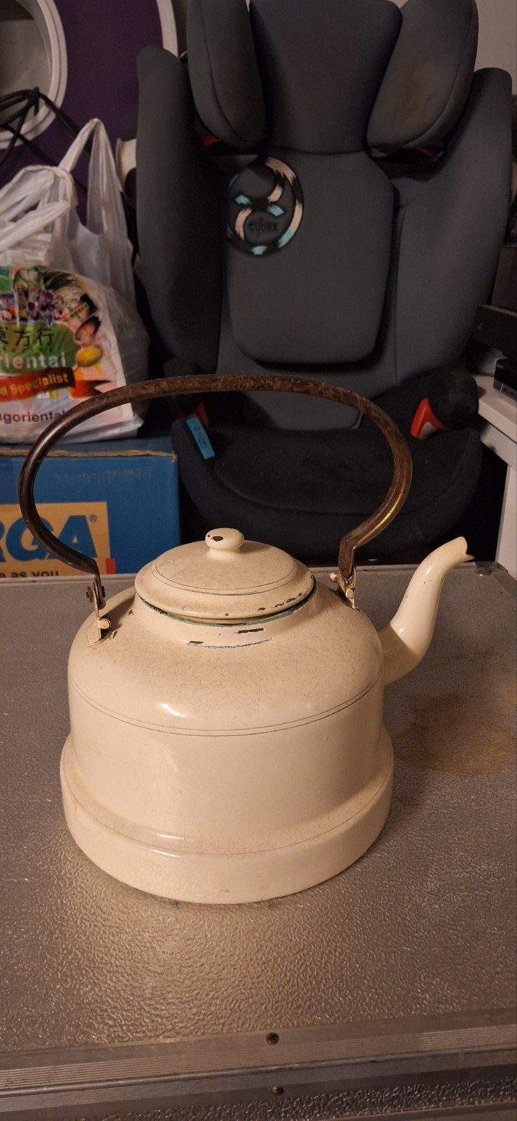 Vintage emaille theepot en komren set, Antiek en Kunst, Ophalen of Verzenden
