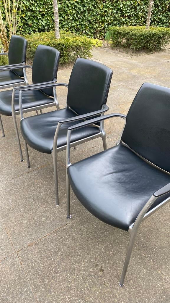4 zwarte leren stoelen, Huis en Inrichting, Ophalen, Gebruikt, Zwart, Vier