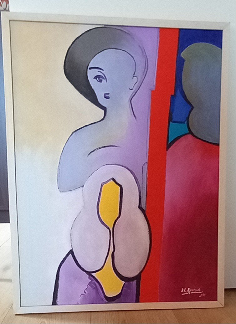 Modern Schilderij - Abstracte Figuren - 60x80 cm, Ophalen, Figuren, Ingelijst, Olieverf