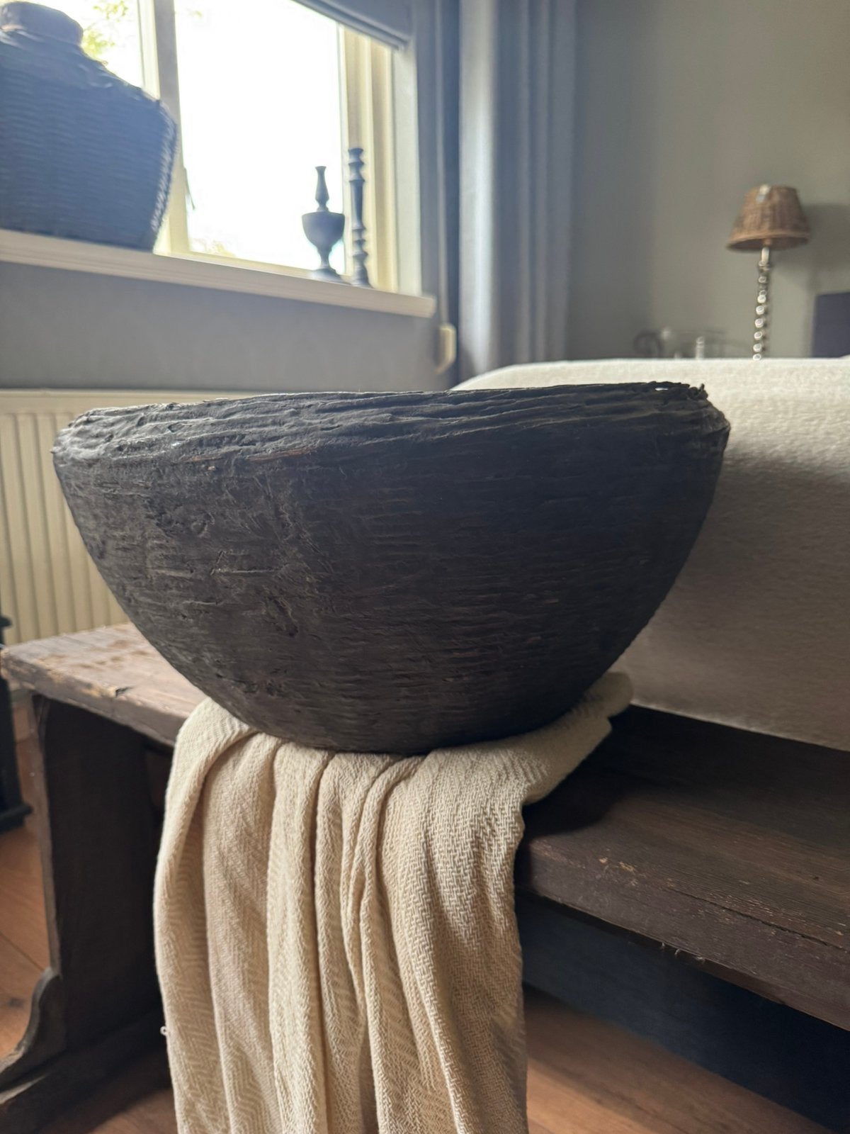 Mooie grote sobere leemmand aura peeperkorn, Ophalen of Verzenden, Zo goed als nieuw, Rond, Riet