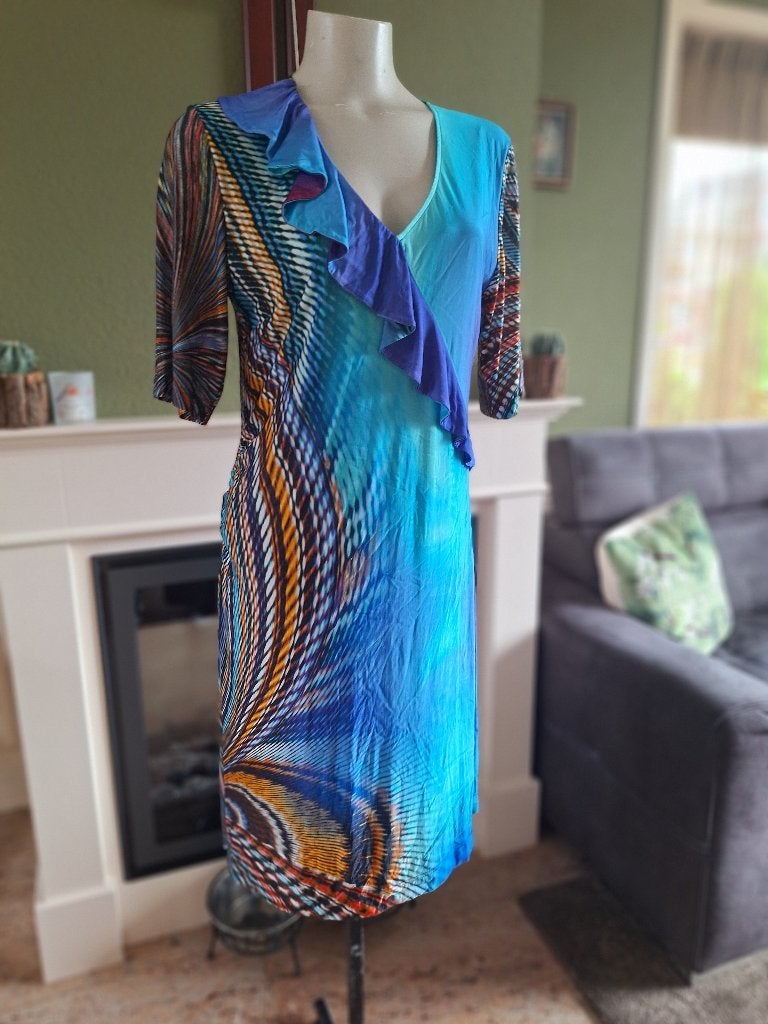 Amania Mo aqua kleurig jurkje 42, Maat 42/44 (L), Knielengte, Amania Mo, Gedragen