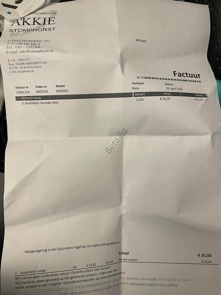 Startmotor hyundai getz 2007 gebruikt, Ophalen, Hyundai