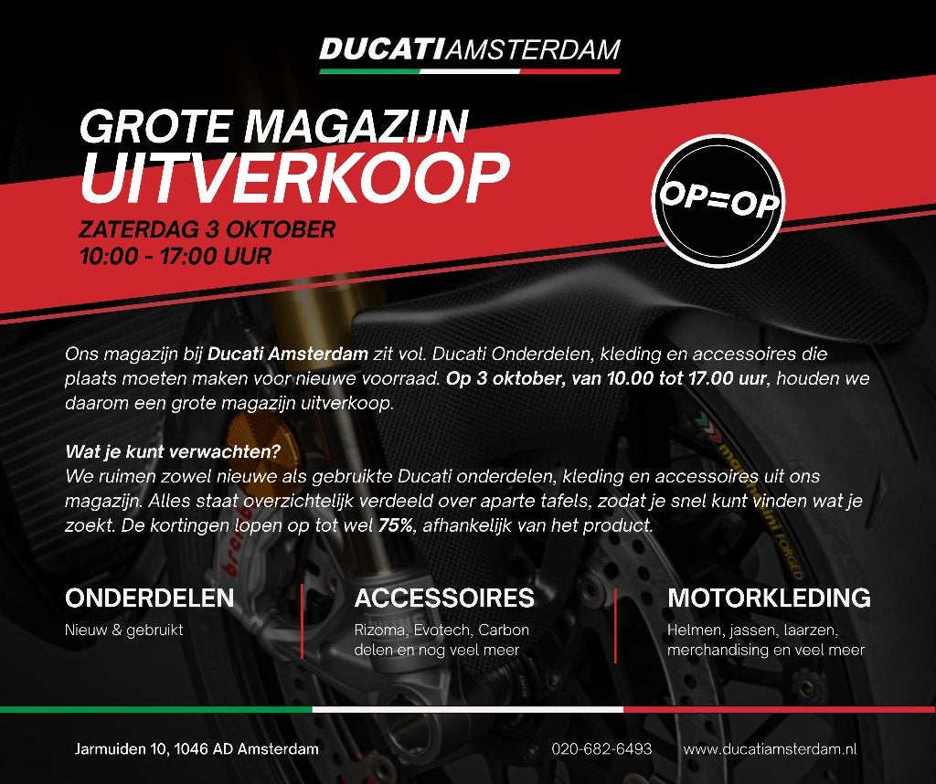 Ducati Amsterdam uitverkoop, onderdelen,accessoires, kleding, Motoren, Ophalen, Nieuw