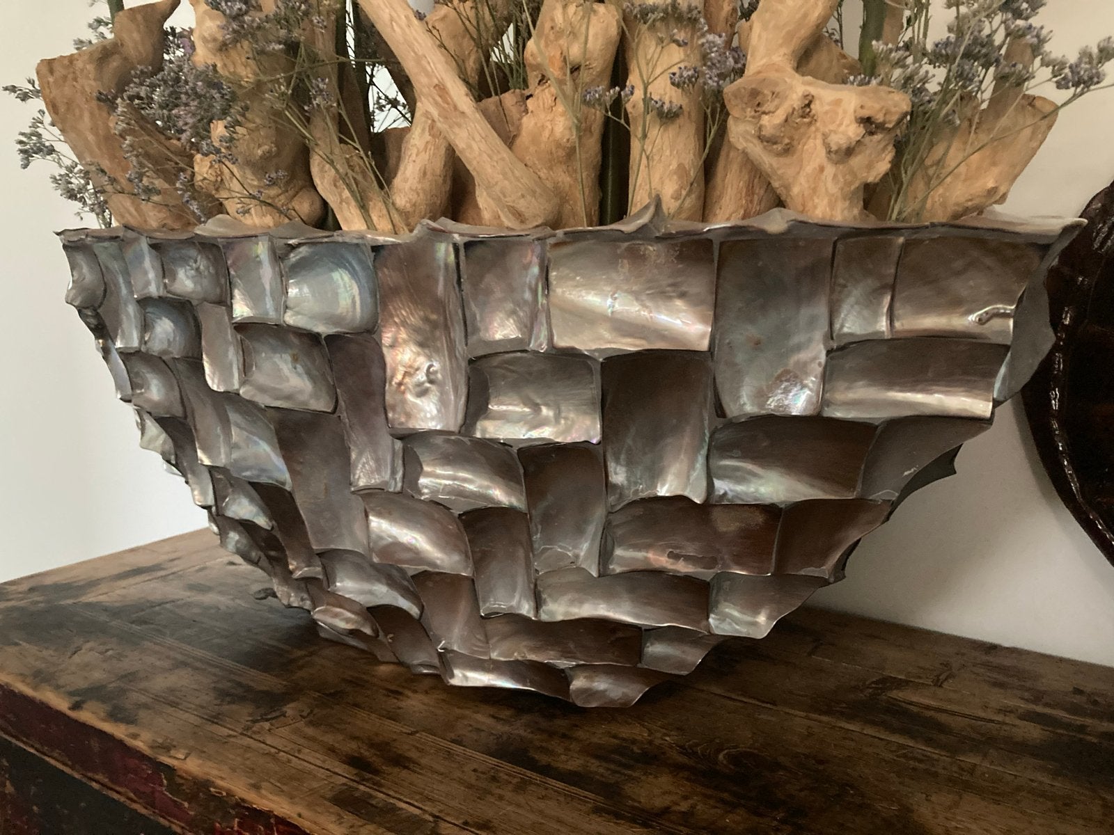 Unieke handgepolijste schaal van parelmoer (80x30x35), Ophalen, Overige materialen, Schaal, Zo goed als nieuw