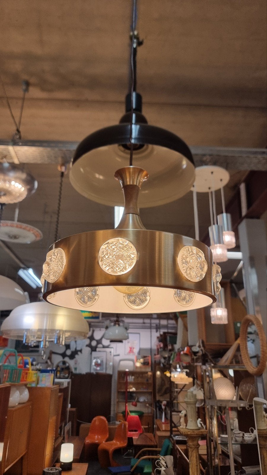 hanglamp jaren 60 70 metaal en glas, ,, Ophalen of Verzenden, ,, Glas