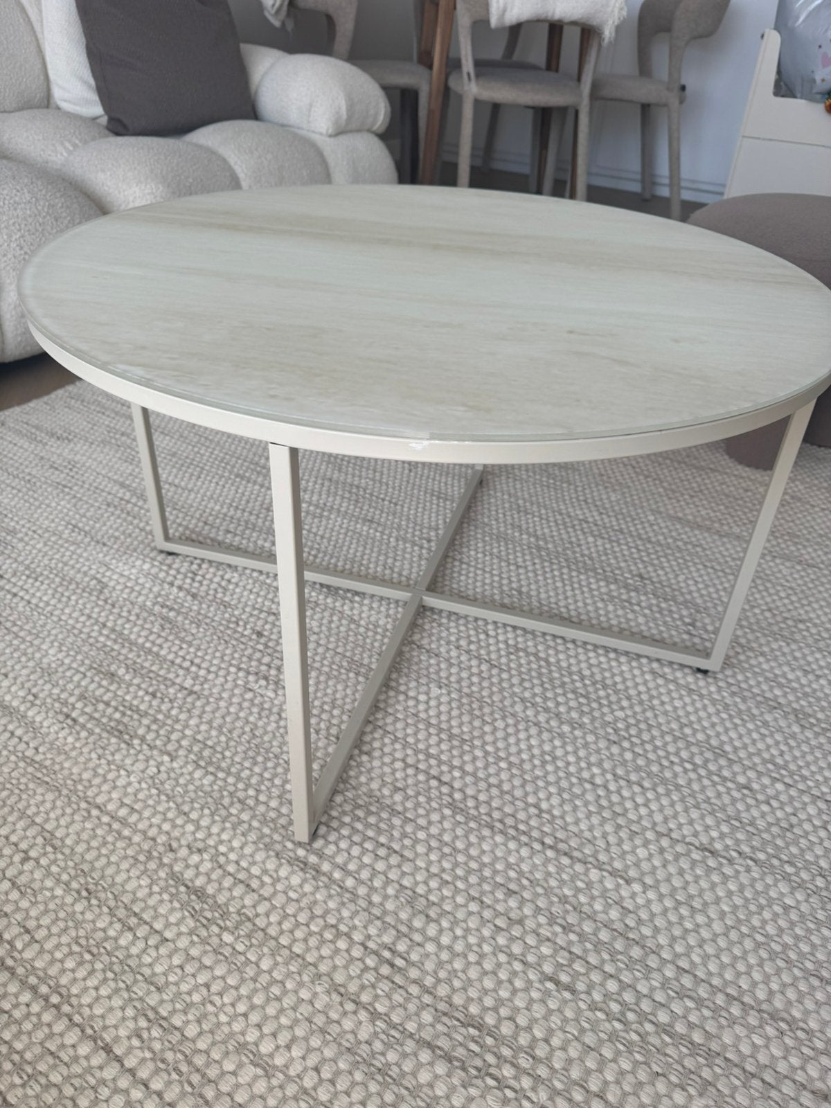 Westwing Antigua ronde salontafel – travertijn look – Ø78 cm, Ophalen, Zo goed als nieuw, Rond, 50 tot 100 cm