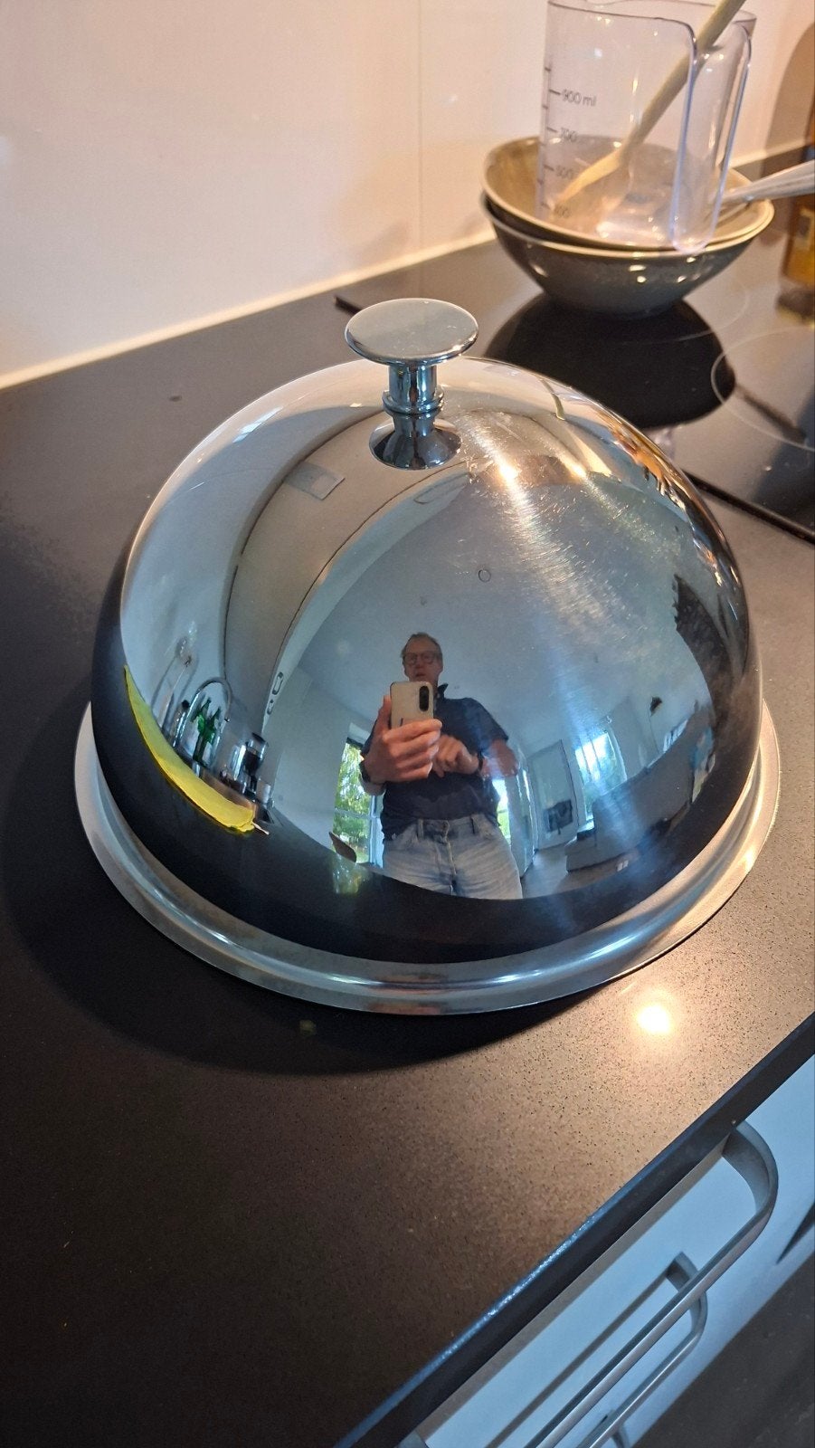 Roestvrijstalen serveerkoepel/cloche nieuw 28 cm, Overige typen, Zilver, Ophalen of Verzenden, Zo goed als nieuw
