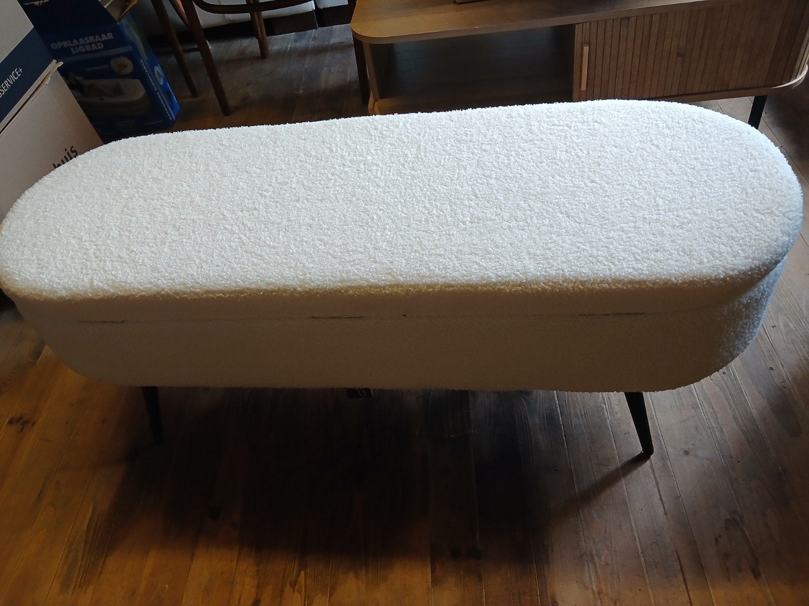 Nieuw teddy bankje met opbergruimte, Huis en Inrichting, Ophalen, Modern, Teddy, 100 tot 125 cm, Stof