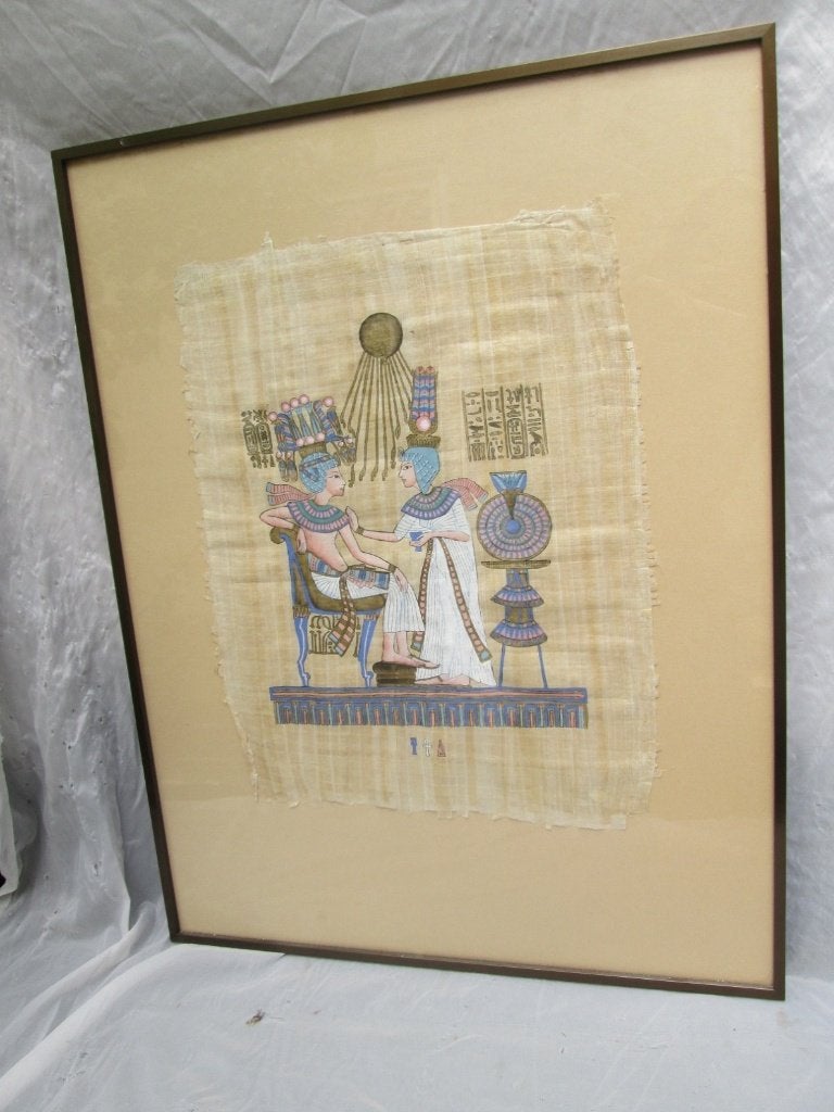 Egyptische Zeefdruk op Papyrus met Farao 65,5 x 50,5, Ophalen