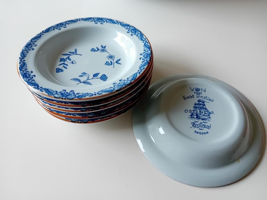 6 bonbonschaaltjes 9 cm Rorstrand Ostindia East Indies, Ophalen of Verzenden, Zo goed als nieuw, Kom(men), Overige stijlen