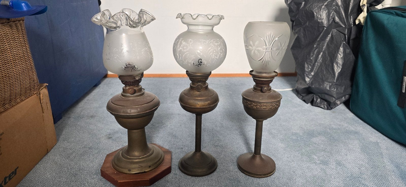 Antieke olielampen set - 3 stuks, Antiek en Kunst, Ophalen