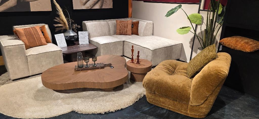 Organische Salontafel Naturel Walnoot Showmodel korting!, Huis en Inrichting, Tafels | Salontafels, Ophalen, Japandi, 100 tot 150 cm