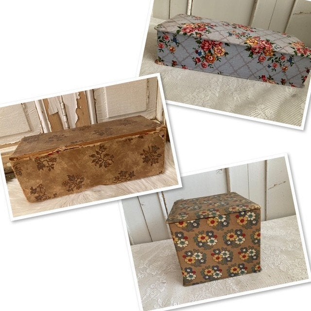 Brocante oude stoffen doosjes, Meerkleurig, Overige materialen, ---, Ophalen of Verzenden